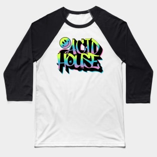 ACID HOUSE  - Graffiti Smiley (lime/blue/pink) Baseball T-Shirt